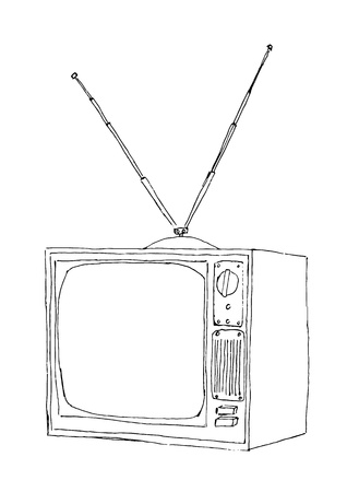 Black outlines of an old TVのイラスト素材