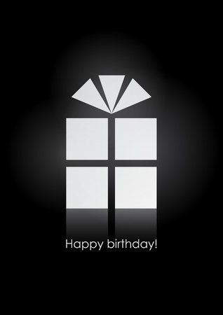 Birthday greeting card with a symbolic white present on a black background.のイラスト素材