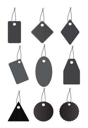 Set of black labels hanging on strings.のイラスト素材
