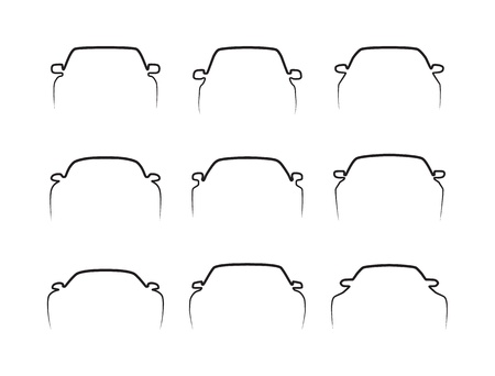 Set of simple black car front contours isolated on whiteのイラスト素材