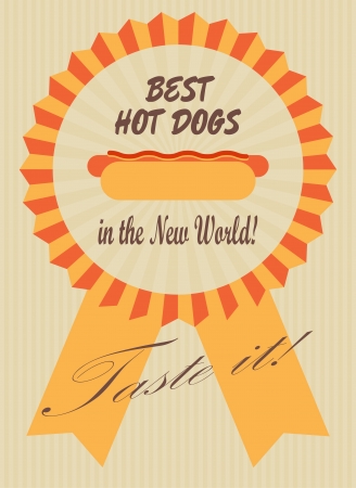 Retro advertising poster with a hot dog in a symbolic ribbonのイラスト素材