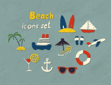 Set of hand drawn beach icons. Vector image.のイラスト素材