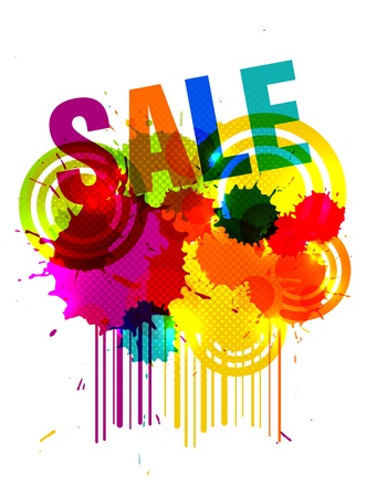 Bright sale poster with paint blots and colored bar codeのイラスト素材