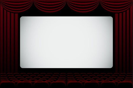 Darkened cinema hall background with blank screen.のイラスト素材
