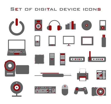 Set of red and gray electronic vector device icons.のイラスト素材
