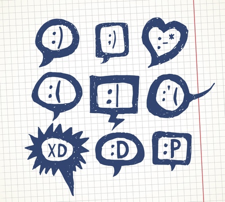 Set ot hand drawn smiles in speech bubbles  Cool as avatars  Vector blog decoration elements のイラスト素材