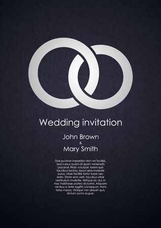 Stylish dark wedding invitation template with white rings pattern on the backgroundのイラスト素材