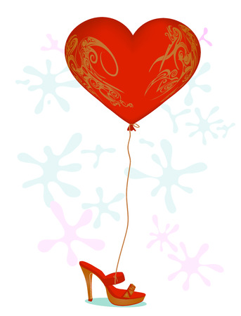 heart shaped balloon tied to a shoeのイラスト素材