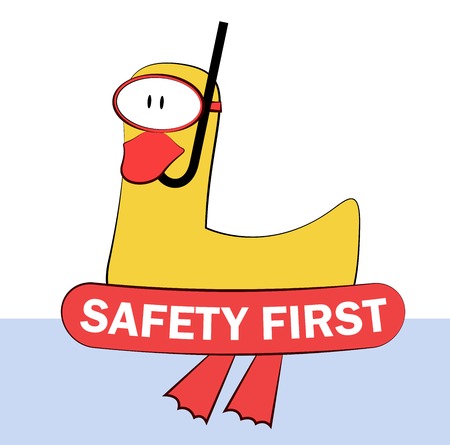 A duck with a life buoy and a swimming mask. Safety first!のイラスト素材