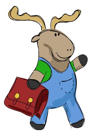 hand drawn little elk going to school, vector illustrationのイラスト素材