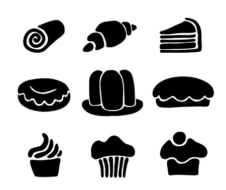 set of sweets black contoursのイラスト素材