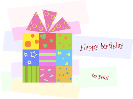 stylish birthday present made of squares of different colors and patternsのイラスト素材