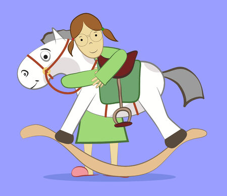 Vector little girl hugging her toy horseのイラスト素材