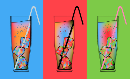 three glasses of psychedelic cocktails with iceのイラスト素材