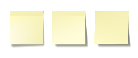 Three realistic post it notes on white wall. EPS10 vector.のイラスト素材