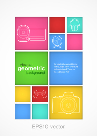 Abstract colorful squares background with copyspaces and digital devices icons. EPS10 vector.のイラスト素材
