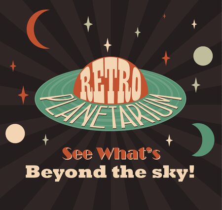 Retro planetarium advertising poster. Old style vector image.のイラスト素材