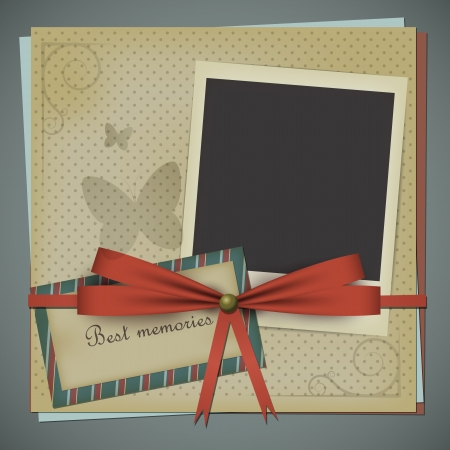 Retro scrapbooking postcard with a bow and a blank polariod style photo. EPS10 vectorのイラスト素材