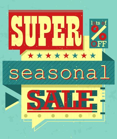 Creative retro style sale poster with speech bubbles in simple graphics.のイラスト素材