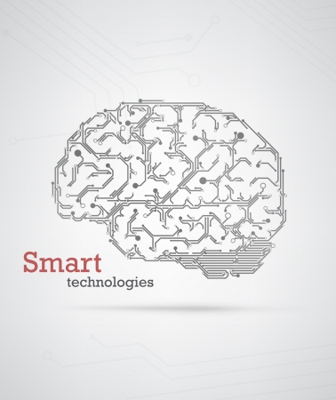Black and white technology background with a brain formed by semiconductor tracks.  のイラスト素材