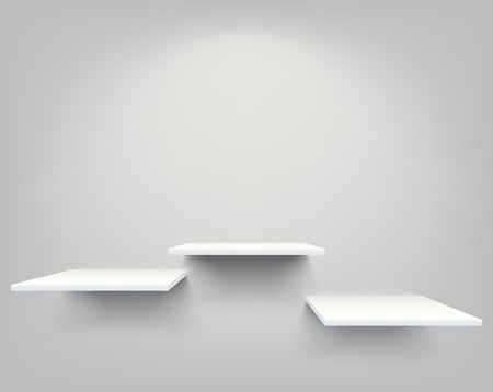 Three empty white shelves hanging on a wall. EPS10 vector.のイラスト素材