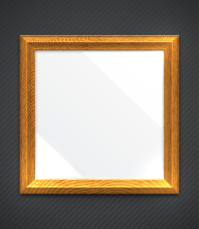 Empty realistic square wooden photo frame on wall.のイラスト素材