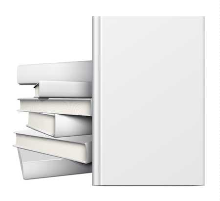 Blank book cover over a pile of white books isolated on white. のイラスト素材