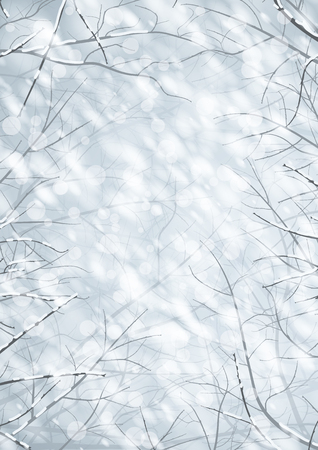 Light blue snow background with tree branches making a border. のイラスト素材