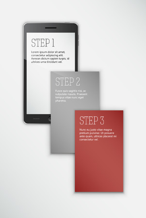 Vector template for a smartphone interface presentation, or explaining a step by step concept. Three placeholde0rs to be filled.のイラスト素材