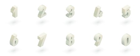 Set of nine white vector isometric numbers with shadows.のイラスト素材