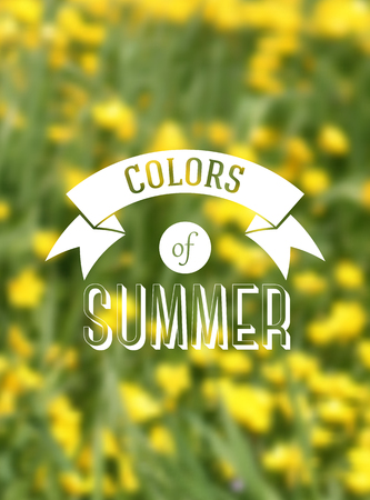 Summer poster on a blurred yellow field flowers background. EPS10 vector image.のイラスト素材