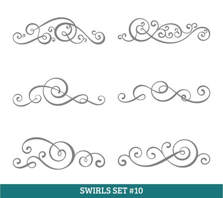 Set of six vector flourish swirls. Simple black contours on white.のイラスト素材