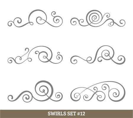 Set of six vector flourish swirls. Simple black contours on white.のイラスト素材