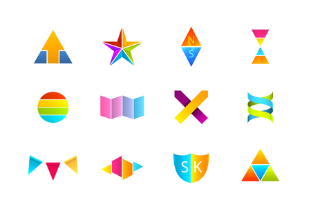 Set of bright abstract logos isolated on white. のイラスト素材