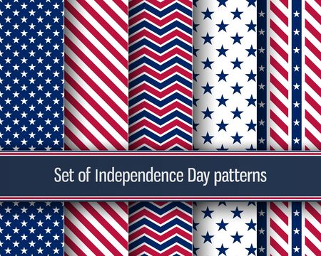 Set of stars and stripes seamless patterns. USA Independence day festive vector repeatable textures based on american flag.のイラスト素材