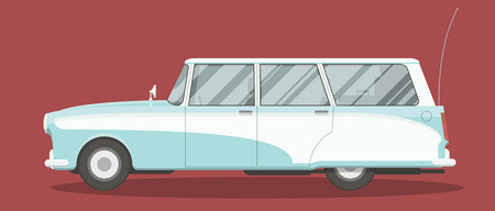 Retro wagon car vector illustration. Side view of an old car.のイラスト素材