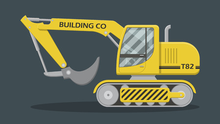 Side view of a cartoon style yellow excavator. EPS10 vector building machinery illustration.のイラスト素材