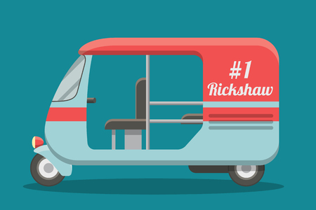 Rickshaw vehicle side view cartoon flat illustration. EPS10 vector image.のイラスト素材