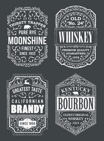 Alcohol Labels Set with bourbon, brandy and whiskeyのイラスト素材