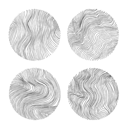 Abstract circles background collection. Hand drawn simple stripes pattern. Vector doodle round backdrops set.のイラスト素材