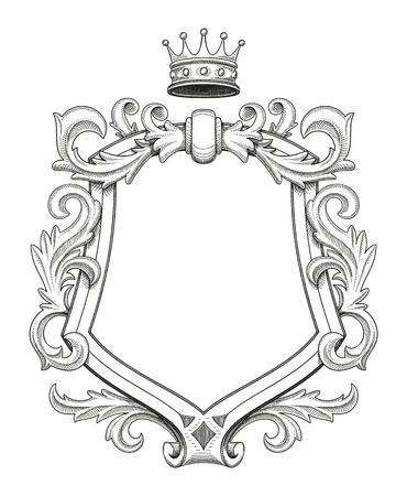 Baroque Shield Drawing isolated on plain background.のイラスト素材