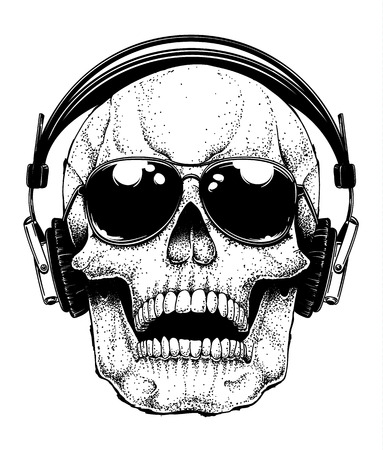 Skull In Sunglasses illustration on white background.のイラスト素材