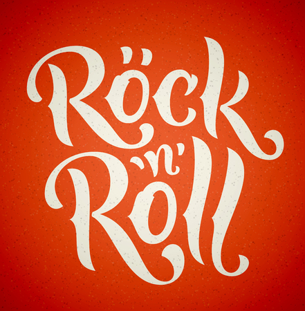 Rock And Roll lettering white on red background. Vector illustration.のイラスト素材