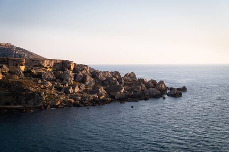 Maltese cliffs and seashore. Natural view on landscapesの写真素材