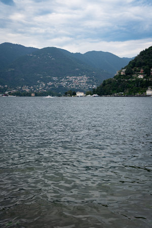 Como lake in Italy with clouded sky. Tourist placeの写真素材