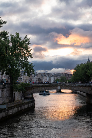 Paris during dawn. River view city centerの写真素材