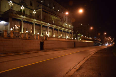 A night view of road in Lugano Switzerlandの写真素材