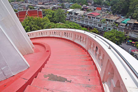 The stair to top of  The Golden Mountain Temple Phu KHao Thong, Bangkok, Thailandの写真素材