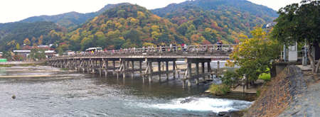 Togetsukyo Bridge of Arashiyama Bamboo Grove forest, Kyoto, Japan - Photo taken on November 6th, 2015のeditorial素材