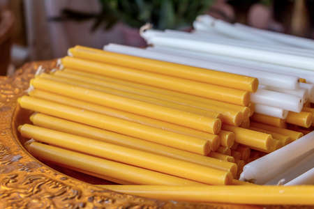 Candle white yellow colorの写真素材